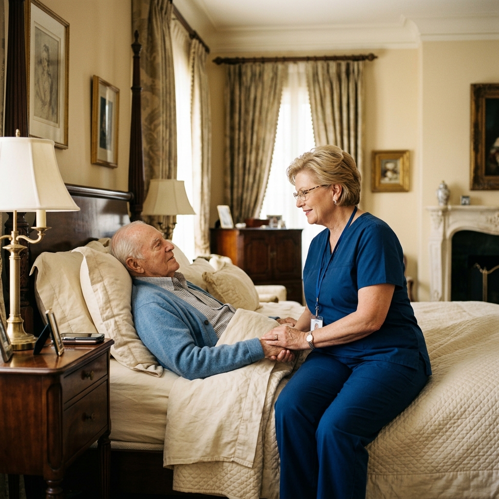 Tricia Connolly, RN providing post-operative recovery care to a patient at home